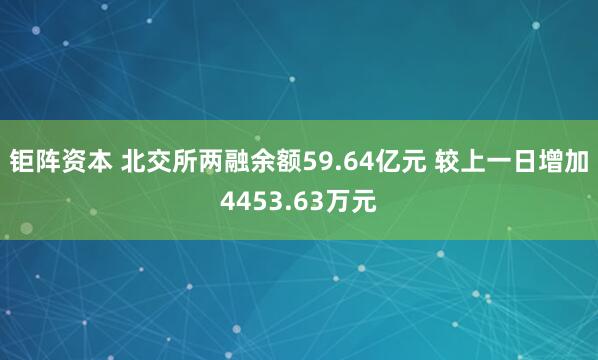 钜阵资本 北交所两融余额59.64亿元 较上一日增加4453.63万元